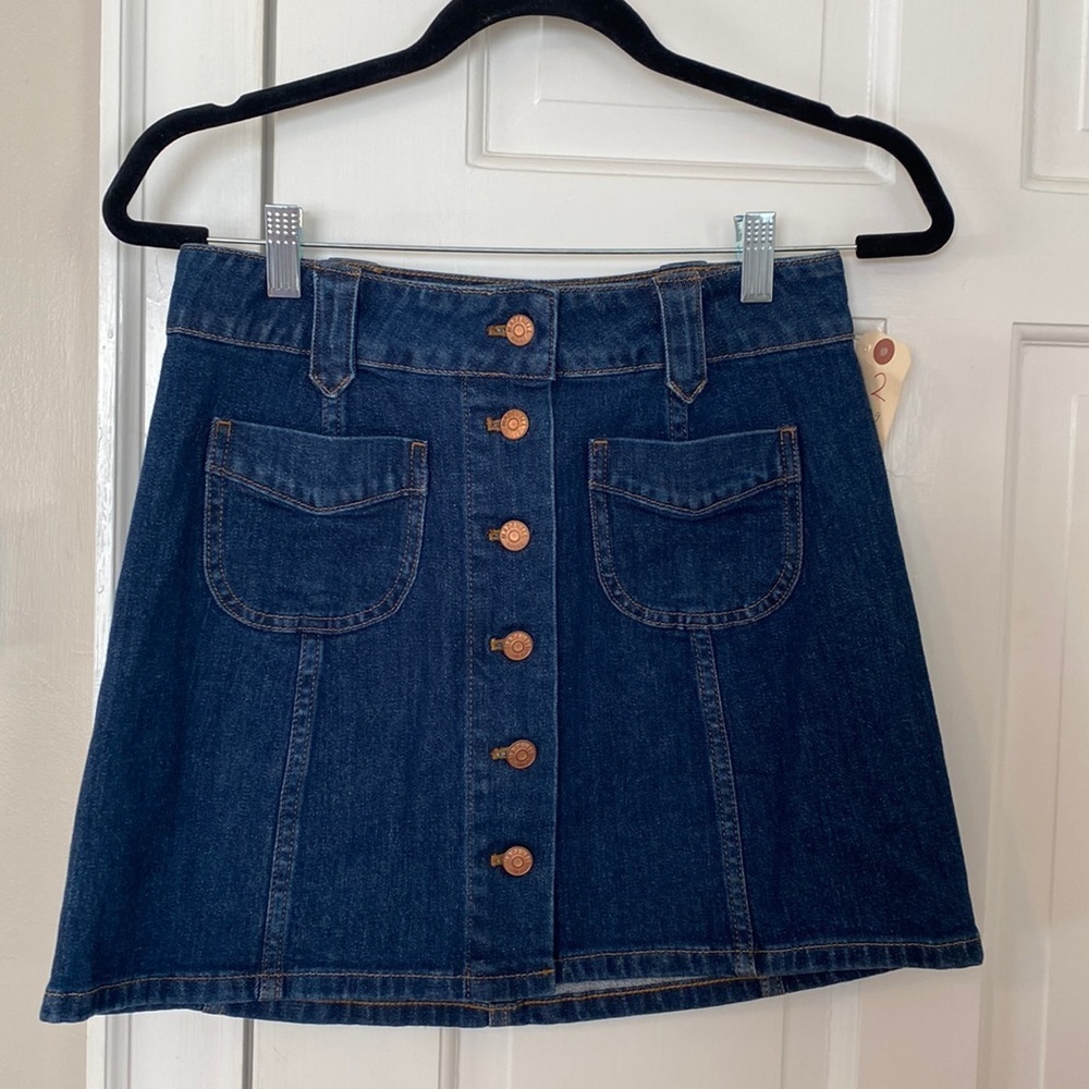 Madewell Dark Blue Denim Button-Front Mini Skirt